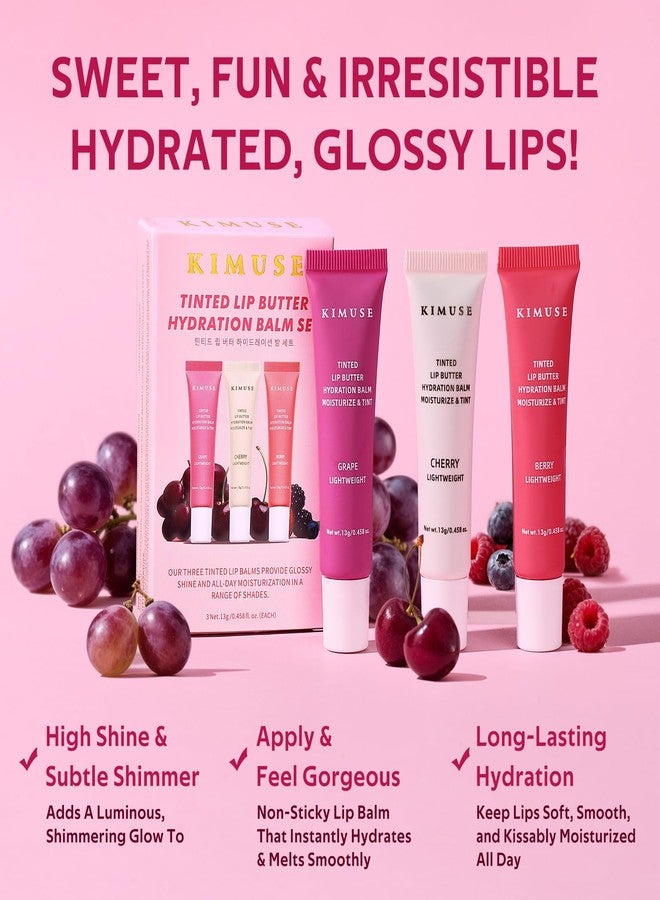 KIMUSE 3 Pack Tinted Lip Butter Hydration Balm, Hydrating Lip Treatment with Hyaluronic Acid & Vitamin E, Tinted Lip Balm for Instant Moisture, Shine & Hydration, Supple Lips, Vegan & Cruelty-Free - Image 3